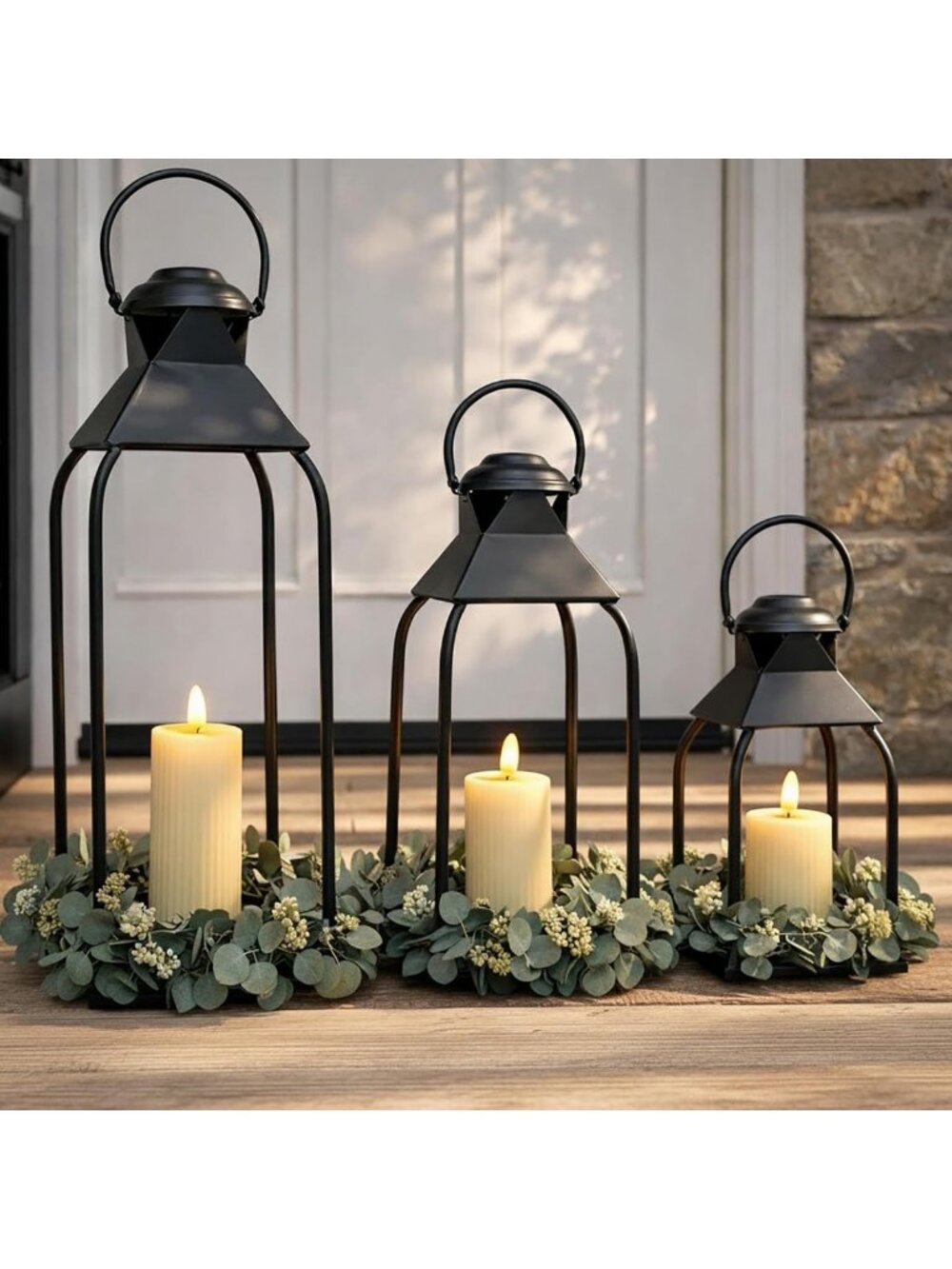 Set of 3 Decorative Metal Lanterns for Indoor Outdoor Use - Candle Holders for